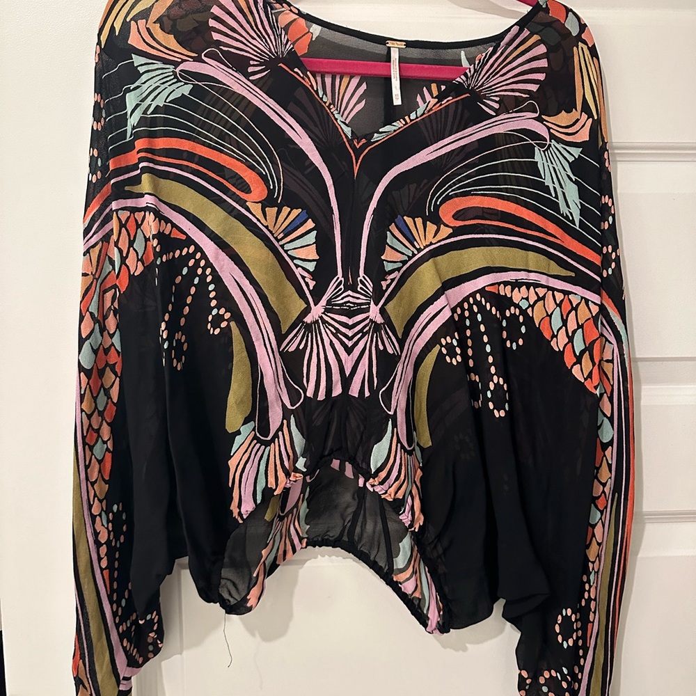 Free People Asymmetrical Pink and Orange Crop Blouse